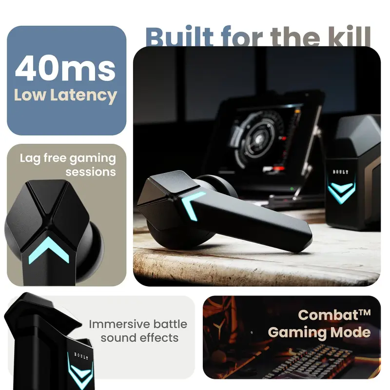 Boult Audio Ammo 40h Playtime, Zen Enc Mic, 40ms Low Latency Gaming Mode, Interactive Led Bluetooth Headset