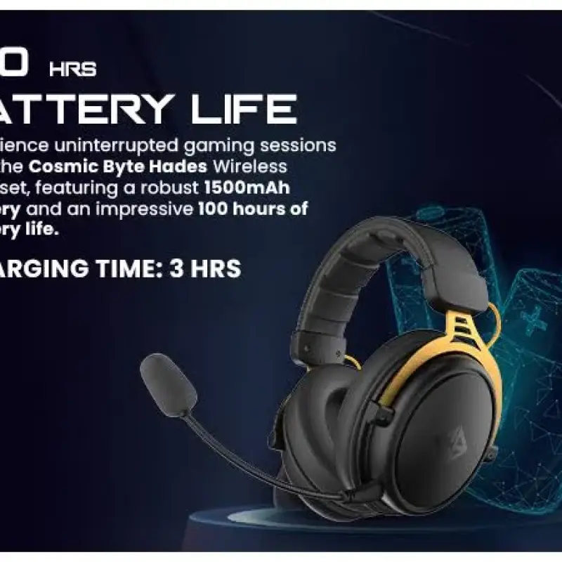 Cosmic Byte Hades 2.4Ghz Wireless + Bluetooth Headphone, 20ms Latency, 100Hrs Battery Life, 53mm Driver (Black)