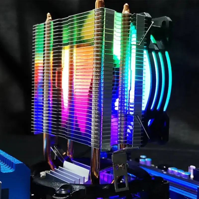 COOLMOON Frost Double Copper Tube CPU Fan Desktop PC Illuminated Silent AMD Air-Cooled Cooler, Style: P2 Magic Moon Edition Single Fan