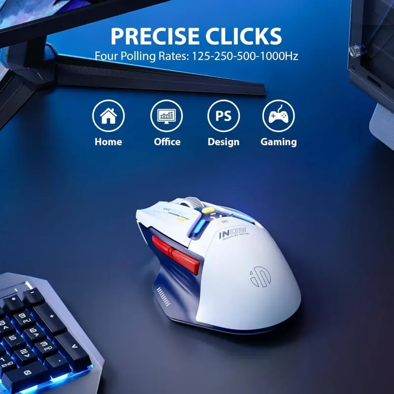 INPHIC IN9 Wired & Wireless Mouse Rechargeable RGB Lighting Gaming Mice 10000DPI 6 Buttons Programmable &Tri-mode Bluetooth Optical Sensor Mouse (type