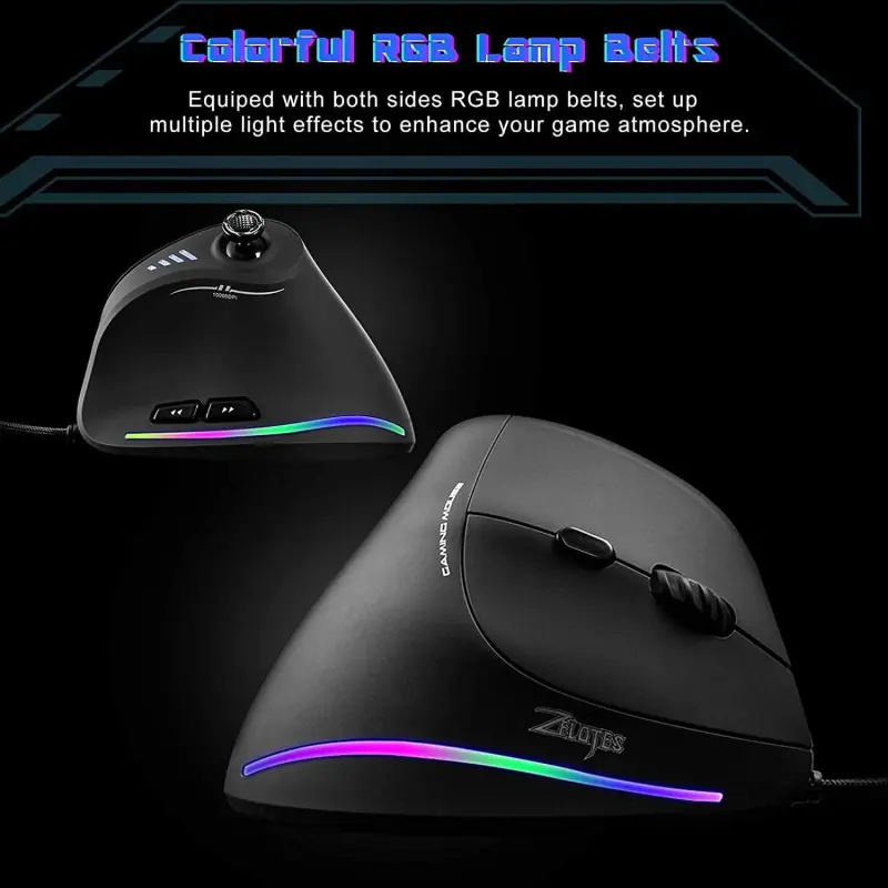 TRELC Gaming Mouse with 5 D Rocker, Ergonomic Mouse with 10000 DPI/11 Programmable Buttons, RGB Vertical Gaming Mice Wired for PC/Laptop/E-Sports