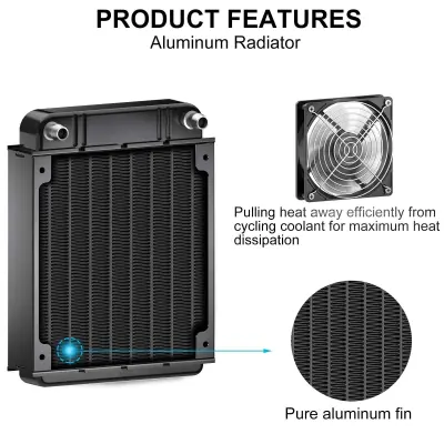 Clyxgs Water Cooling Radiator, 8 Pipe Aluminum Heat Exchanger Radiator with Fan for PC CPU Computer Water Cool System DC12V 80mm