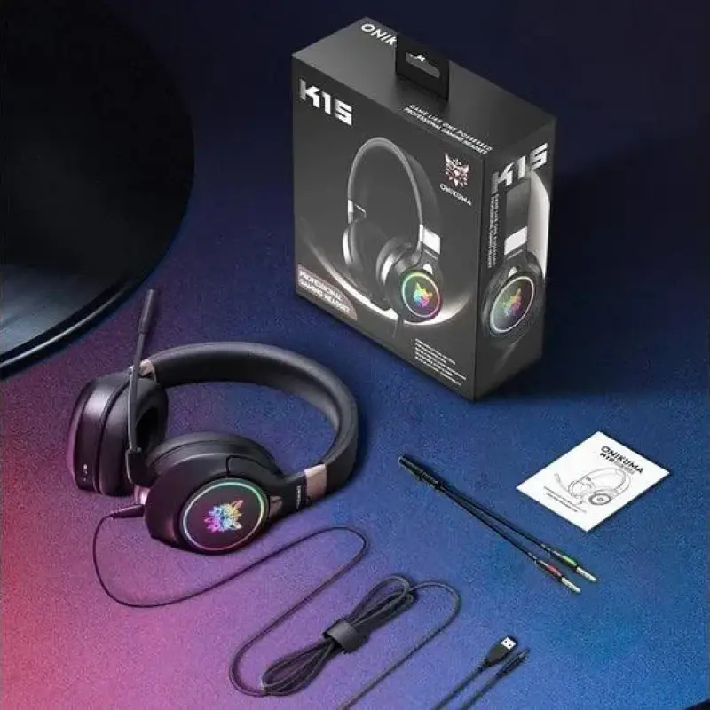 Onikuma K16 Wired Gaming Headphone with RGB Light, Black