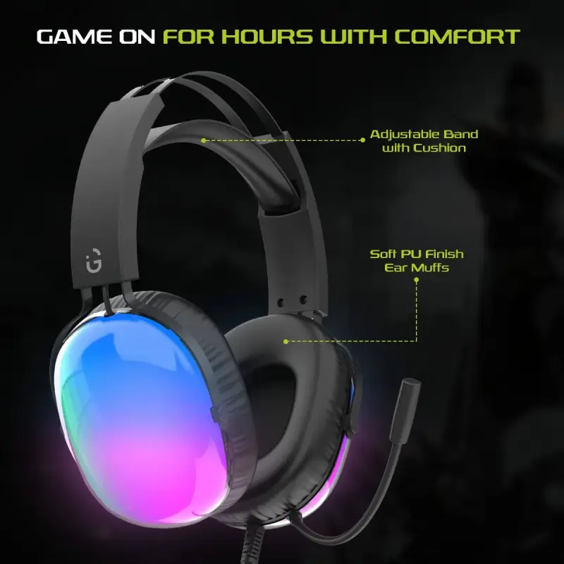 Igear Falcon Gaming Headset With Rgb Lights, 50mm Drivers, Black Wired Gaming Headset