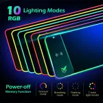 Wireless Charging RGB Gaming Mouse Pad 10W, GIM LED Mouse Mat 800x300x4MM, 10 Light Modes Extra Large Mousepad Non-Slip Rubber Base Computer Keyboard