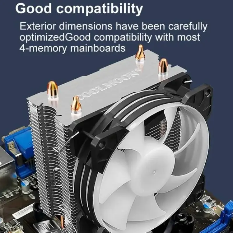 COOLMOON Frost Double Copper Tube CPU Fan Desktop PC Illuminated Silent AMD Air-Cooled Cooler, Style: P2 Magic Moon Edition Single Fan