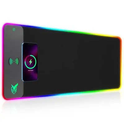 Wireless Charging RGB Gaming Mouse Pad 10W, GIM LED Mouse Mat 800x300x4MM, 10 Light Modes Extra Large Mousepad Non-Slip Rubber Base Computer Keyboard