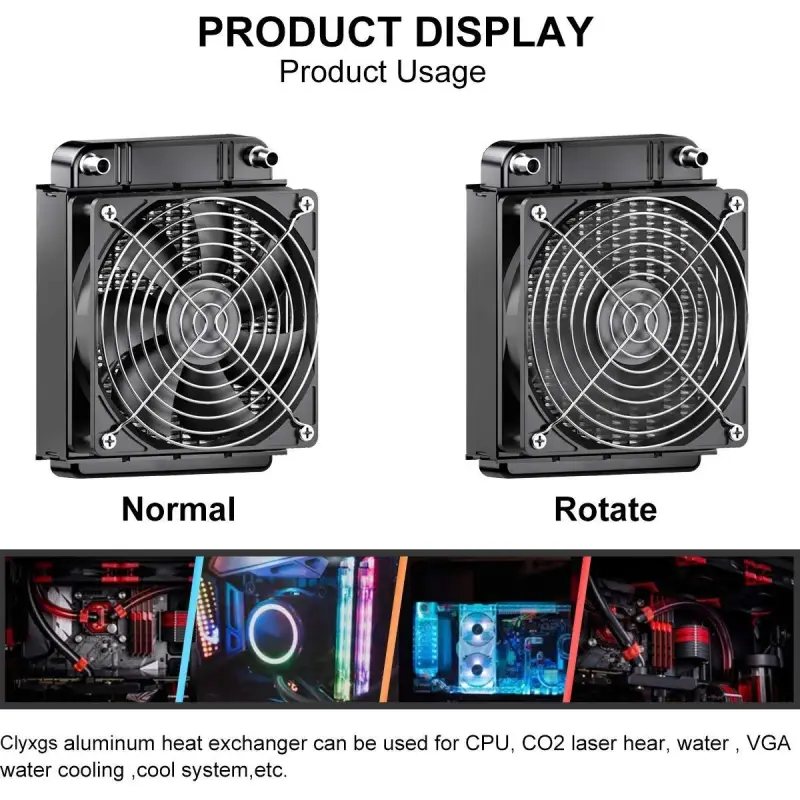 Clyxgs Water Cooling Radiator, 8 Pipe Aluminum Heat Exchanger Radiator with Fan for PC CPU Computer Water Cool System DC12V 80mm