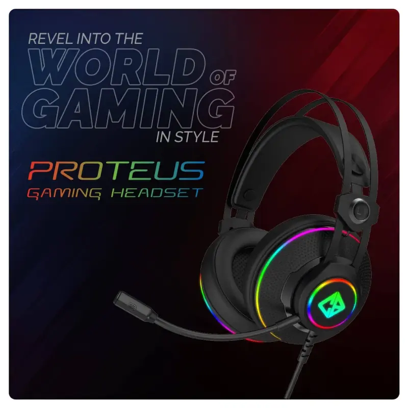 Cosmic Byte Proteus Headset Dual Input USB and 3.5mm, 7.1 Surround Sound, RGB LED, ENC Microphone Black