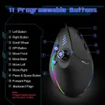 TRELC Gaming Mouse with 5 D Rocker, Ergonomic Mouse with 10000 DPI/11 Programmable Buttons, RGB Vertical Gaming Mice Wired for PC/Laptop/E-Sports