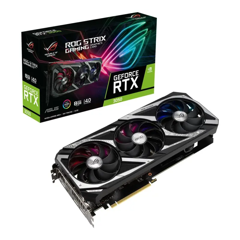 ASUS ROG Strix GeForce RTX 3050 8GB GDDR6 pci_e_x4 128-Bit Graphics Card with Thee Edge Cutting Powerful Axial-tech Fans and ARGB Lightning Effetcs