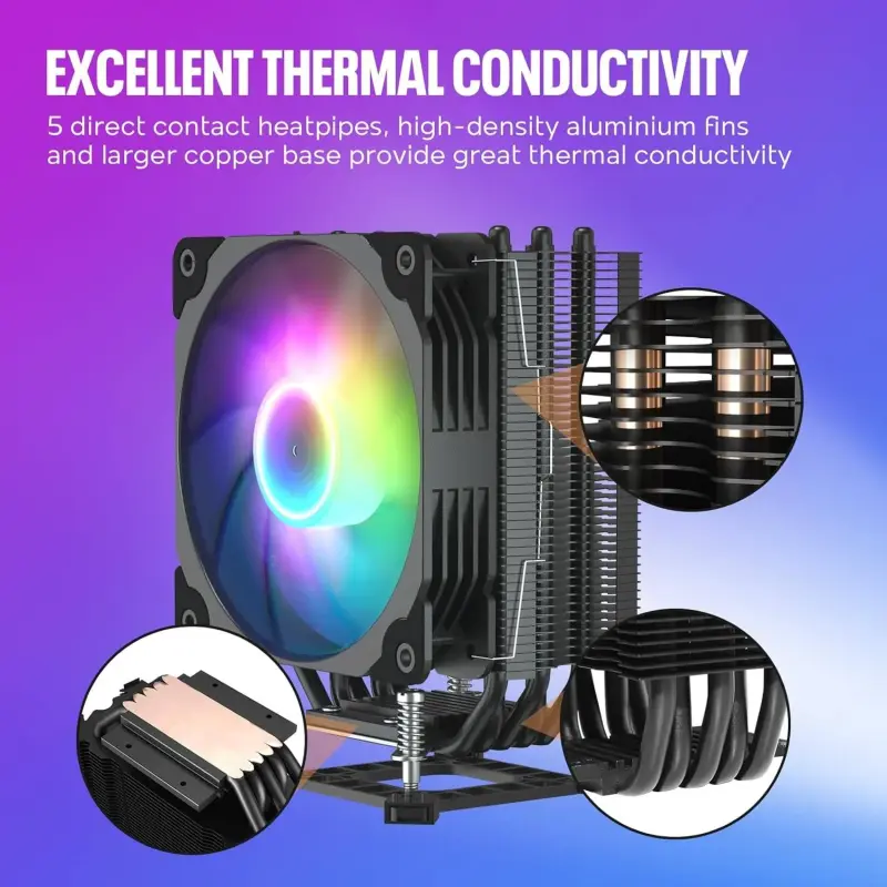 Shop the Vetroo V5 CPU Air Cooler with 5 Heat Pipes on Ubuy Denmark. Compatible with Intel LGA 1700/1200/115X and AMD AM5/AM4. Features addressable