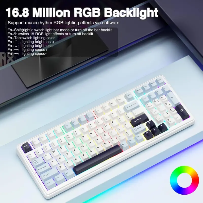 AULA F99 3 in 1 Hot Swappable RGB Gasket Mechanical Keyboard, Pre-lubed Reaper Switches, Gasket Structure, RGB Backlit Gaming Keyboard (Ice Blue,