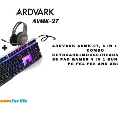 ARDVARK AVMK-27 Gaming Keyboard and Mouse and Headset, 4 in 1 RGB Gaming Bundle Set Up to Game - Gaming Mouse and Keyboard Combo Kit Works with Xbox